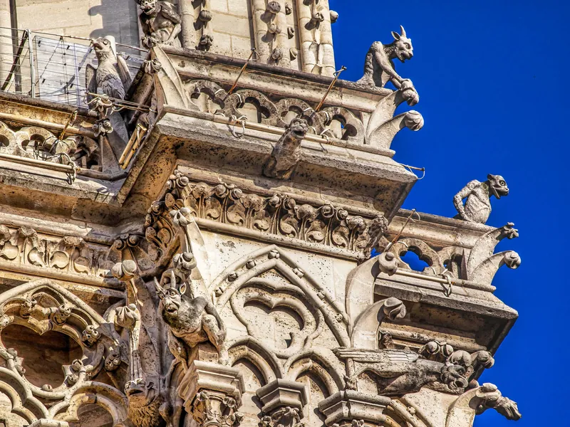 Flying buttresses and the spire of Notre-Dame de Paris