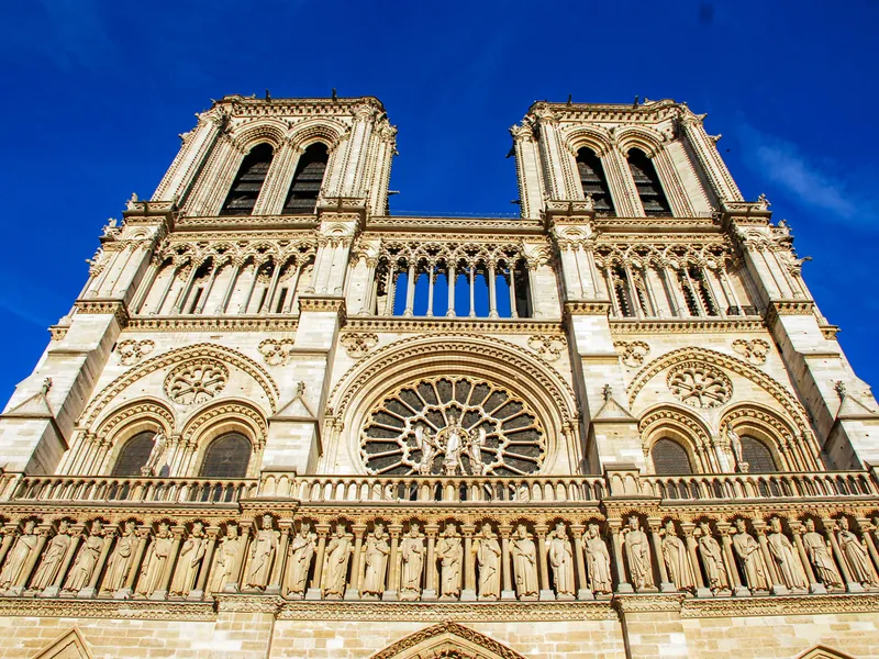 The west facade and two towers of Notre-Dame de Paris